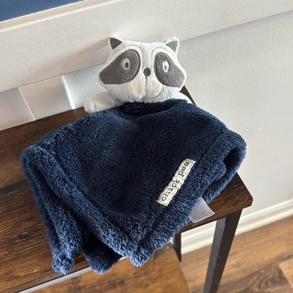Chick Pea Baby Raccoon Navy Blue Gray Baby Fleece Lovey Security Blanket Toy